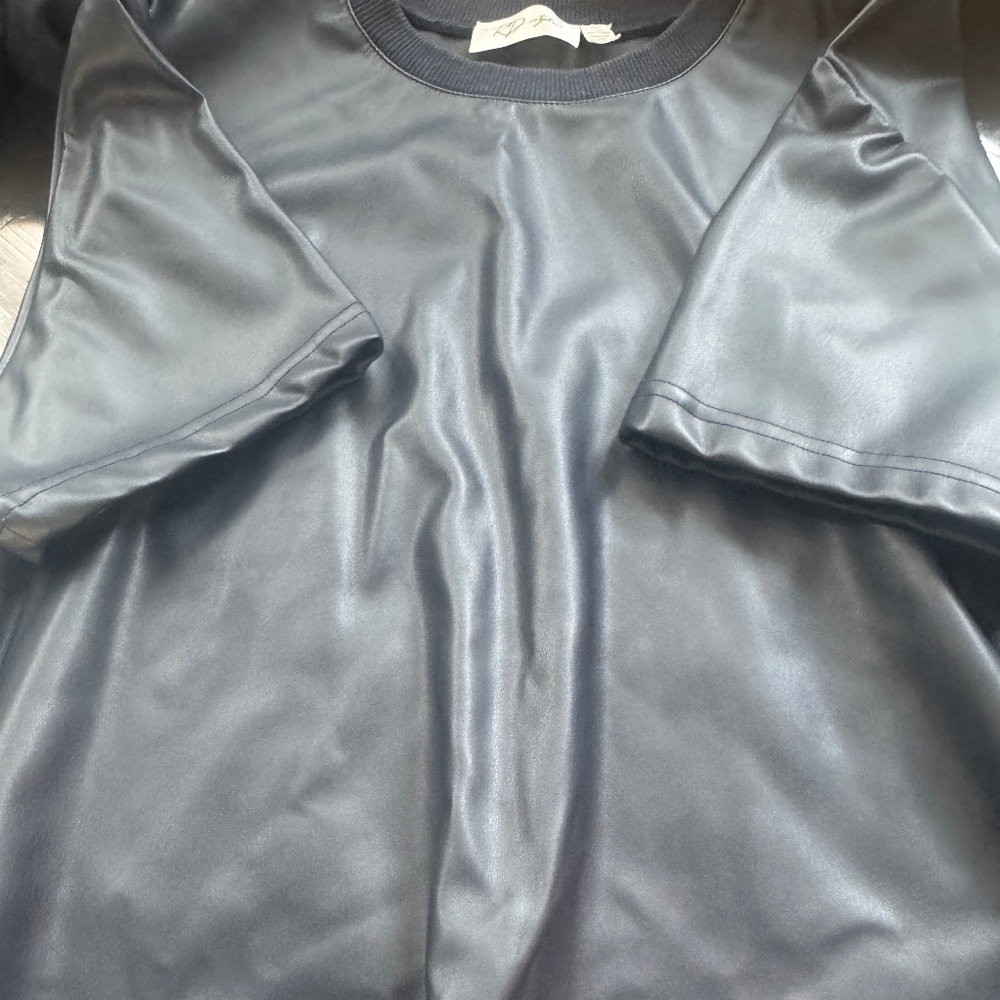navy faux leather short sleeve shirt size s